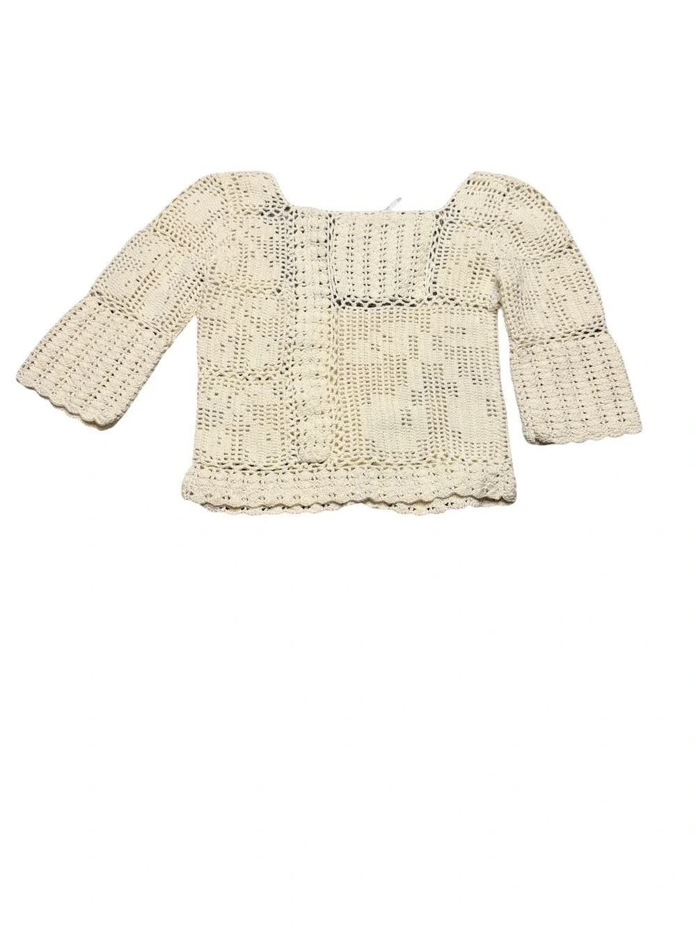 🤍 Free People‎ Bahamas Crochet Top XS Ivory Boho Cropped Knit Blouse 🤍